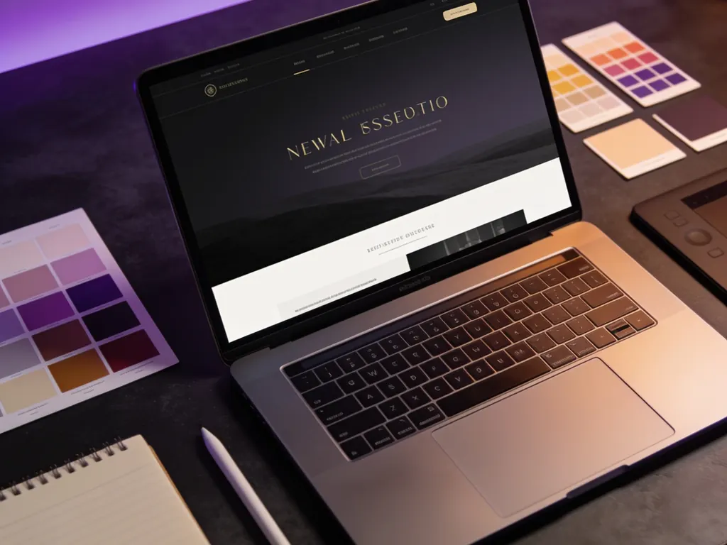 Designer’s desk with an elegant website layout on a laptop
